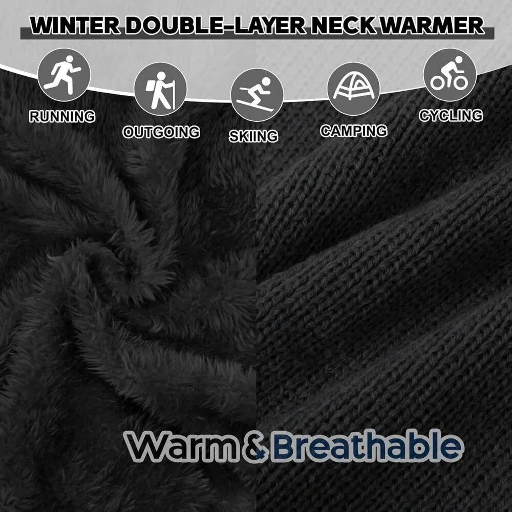 Womens DarkBlack  Scarf Winter Double-Layer Neck Warmer Knit Fleece Lined Circle